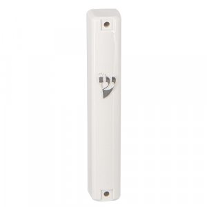 Large White Mezuzah Case with Silver Shin
