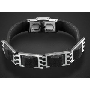 Adi Sidler Man's Black Leather Bracelet with Four Geometric Elements