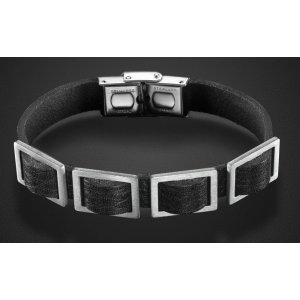 Adi Sidler Man's Bracelet, Black Leather with Four Rectangle Elements