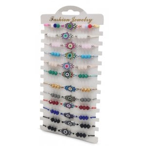 Casual Bracelets with Colored Beads and Colorful Hamsas - Package of 12