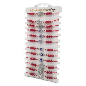 Good Luck Red Cord Bracelets with Judaica Amulets - Package of 12 bracelets