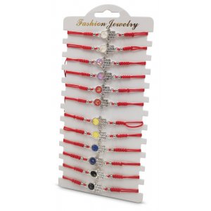 Good Luck Red Cord Bracelets, Decorative Silver Hamsas - Package of 12
