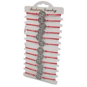 Good Luck Red Cord Bracelets with Disc of Silver Hamsa Hand  Package of 12