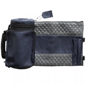Set, Insulated Tefillin Holder and Weatherproof Tallit Bag - Blue and Gray