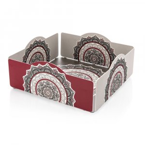 Dorit Judaica Matzah Tray with Mandala Design - Maroon and Black