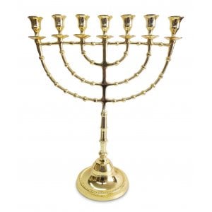 Extra Large Decorative Gleaming Seven Branch Menorah, Gold Brass  18"