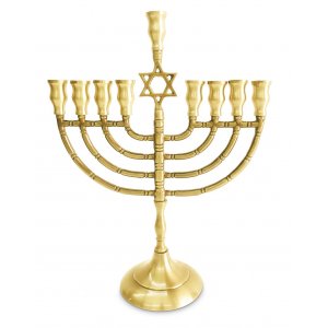 Antique Style Chanukah Menorah with Star of David, for Candles - 10 Inches