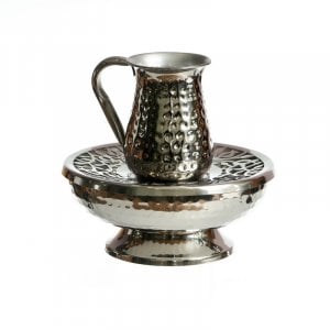 Silver Plated Stainless Steel Mayim Achronim Set - Hammered Design