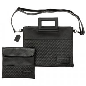 Faux Leather Tallit and Tefillin Bag Set with Handle & Shoulder Strap - Black