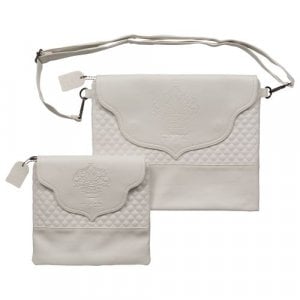 Faux Leather Tallit and Tefillin Bag with Shoulder Strap, Embossed Crown  White