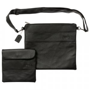 Faux Leather Tallit and Tefillin Bag Set with Shoulder Strap  Black