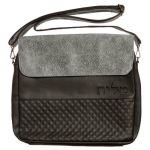 Two Tone Faux Leather Tallit Bag with Shoulder Strap - Black and Gray