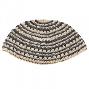 Hand Made Frik Kippah with Beige and Green Stripes