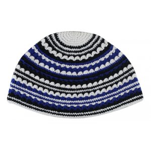 Hand Made Frik Kippah with Blue and White Stripes
