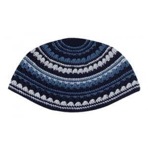 Hand Made Frik Kippah with Blue and White Stripes