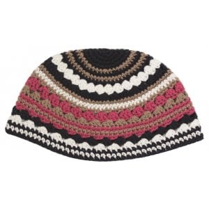 Frik Kippah with Beige, Pink, Black and White Stripes