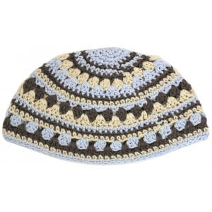 Frik Kippah with Gray, Light Blue and Beige Stripes