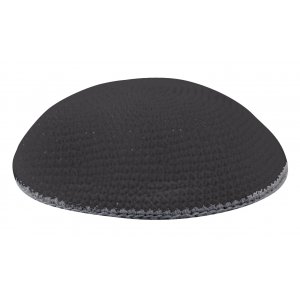 Black Knitted Kippah with Gray Border