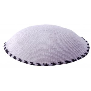 White DMC Knitted Kippah with Thin Black Border Design
