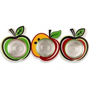 Dorit Judaica Three Joined Colorful Apple-shaped Honey Dishes