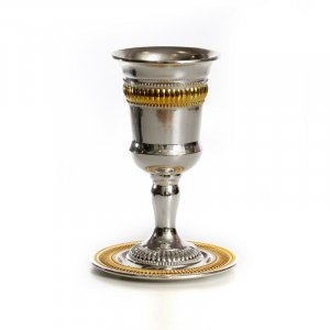 Silver Plated Regency Design Kiddush Cup on Stem with Gold Decoration