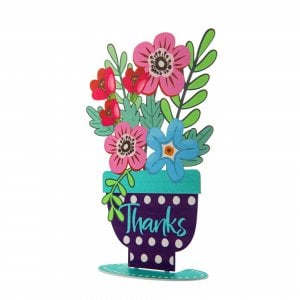 Dorit Judaica Colorful Flower Sculpture with "Thanks" in English - Blue Vase