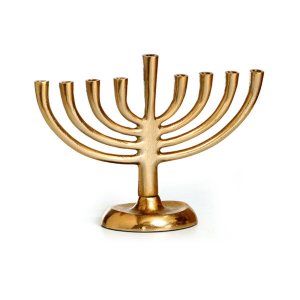 Curved Branch Aluminum Chanukah Menorah, Gold - 7.4"