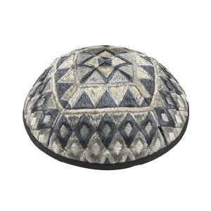Yair Emanuel, Kippah with Silk Embroidered Geometrical Shapes  Silver