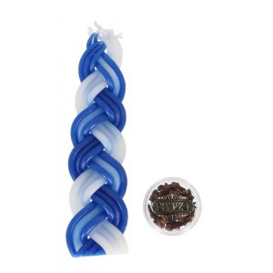 Medium Two in One, Braided Blue and White Havdalah Candle with Small Spice Box