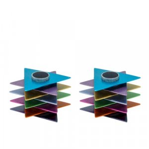 Yair Emanuel Shabbat Candlesticks, Stacked Triangle Stars of David  Multicolor