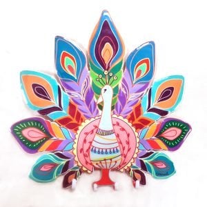 Yair Emanuel Wall Key Hanger, Colorful Peacock