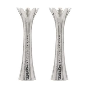Yair Emanuel, Flower Shaped Textured Candlesticks, Silver – 5” or 8” Height