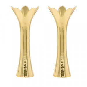 Yair Emanuel, Flower Shaped Textured Candlesticks, Gold - 5or 8 Height