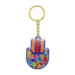 Yair Emanuel, Gold Key Chain  Colorful Hamsa with Flowers