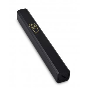 Black Colored Wood Mezuzah Case with Gold Shin Outline