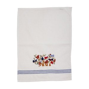 Yair Emanuel Netilat Yadayim Towel - Embroidered Pomegranate Tree with Birds