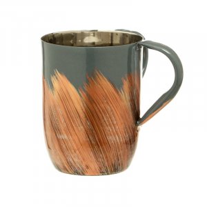 Stainless Steel Netilat Yadayim Wash Cup  Gray Enamel with Rust Brush Strokes