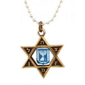 Necklace, Bronze Star of David IDF Pendant with Blue Menorah Emblem - Ball Chain