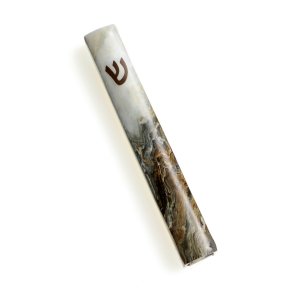 Marble Mezuzah Case, Gray & Amber with Gold Shin � For 12 or 15 cm Scroll
