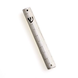 Silver Western Wall Design Metal Mezuzah Case