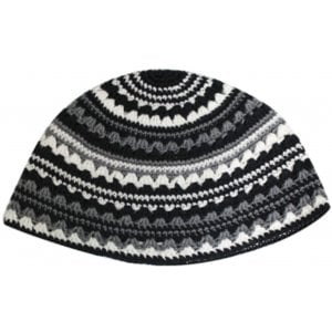 Frik DMC Kippah with Black, Beige and White Stripes