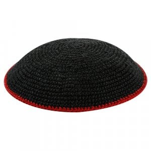 Black DMC Knitted Kippah with Red Border - Smaller Sizes