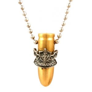 Necklace with Israeli Army Bullet Bronze Pendant, Commando Symbol - Ball Chain