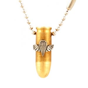 Necklace, Bronze Israeli Army Bullet Pendant and Paratroopers Symbol - Ball Chain