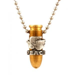 Israeli Army Necklace - Bullet Pendant Embossed with Peace Doves and "Peace"