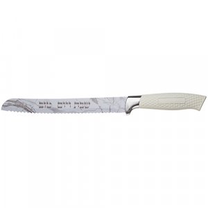 Challah Knife, Stainless Steel White Marble Blade with Decorative Handle