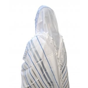 Noam Acrylic Lightweight Tallit Prayer Shawl – Light Blue and Silver Stripes