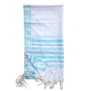 Noam Acrylic Light-Weight Tallit Prayer Shawl - Turquoise and Silver Stripes