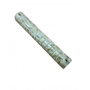 Jerusalem Stone Round Mezuzah Case, Set of 4 with Western Wall - 5.9" Length