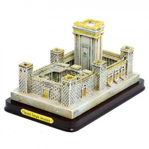 Image of Beit Hamikdash Temple on Wood Base - Silver Plated with Gold Accents